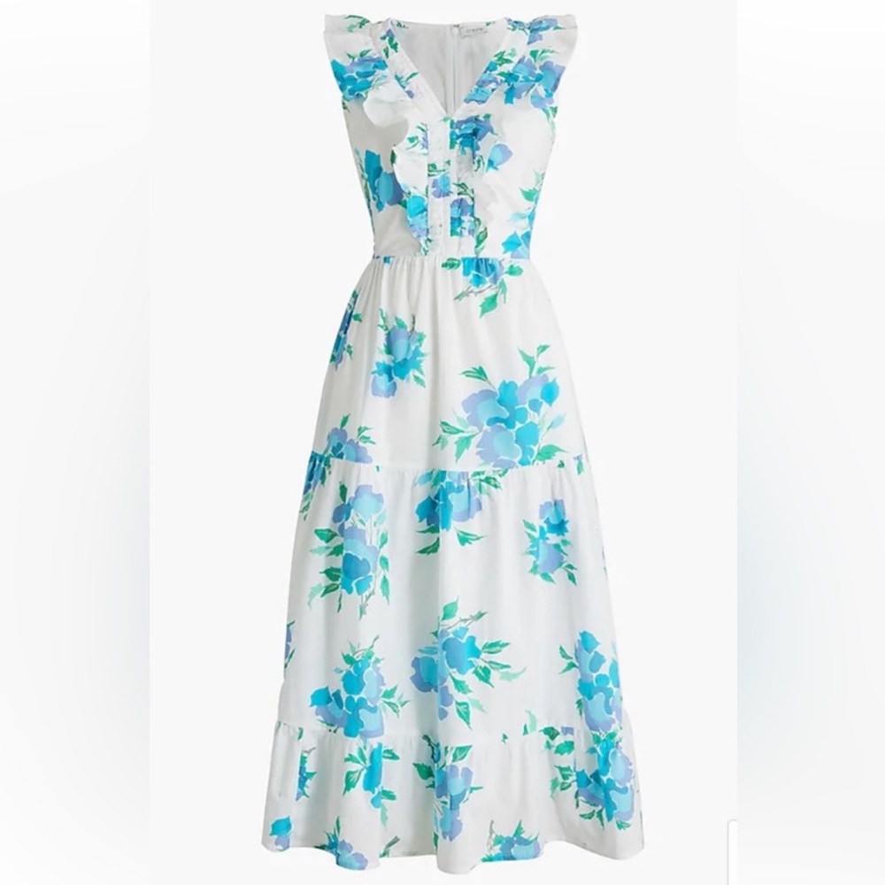 J. Crew Floral Ruffle Midi Dress